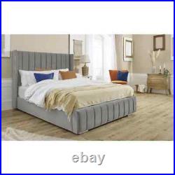Plush Velvet Upholstered Vertical Lines Style Bed Frame with Winged Headboard Uk