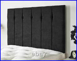 Plush Velvet Upholstered Vertical Panel Button Fabric Divan Bed Padded Headboard
