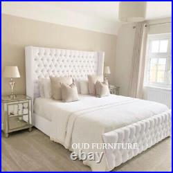 Plush Velvet Wing Back Bed, Chesterfield Wing Bed, Upholstered Bed, Bed Frame