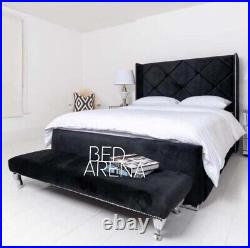 Plush Velvet Wing back Bed Studded Bed, Winged Bed Double, King, Super King