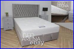 Plush Velvet WingBack Divan Storage Bed, Winged Bed Storage Bed Gas lift Bed