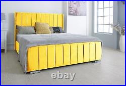Plush Velvet Wingback Bed Panel Bed Wingback Bed Frame Handmade Mustard UK