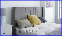 Plush Velvet Wingback Bed Panel Frame Upholstered Handmade Grey Double & King UK