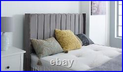 Plush Velvet Wingback Bed Panel frame Handmade Design Upholstered Luxury Grey UK