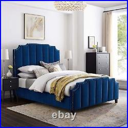 Plush Velvet upholstered Line Style Bed Double & King Size Uk Fast Delivery