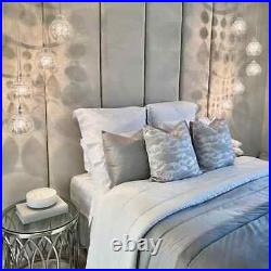 Plush silver velvet upholstered headboard panel 200cmx45cm