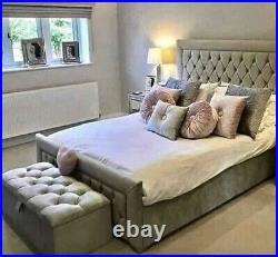 Plush velvet Sleigh Bed Frame Only Upholstered 3FT Single 4FT6 Double & 5ft King