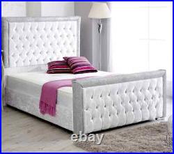 Plush velvet Sleigh Bed Frame Only Upholstered 3FT Single 4FT6 Double & 5ft King