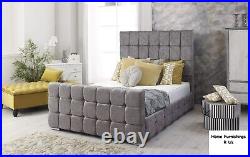 Plush velvet Sleigh Bed Frame Only Upholstered 3FT Single 4FT6 Double & 5ft king