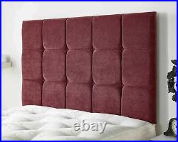 Premium Upholstered Cubes Buttoned Wall or Divan Bed Plush Velvet Headboard
