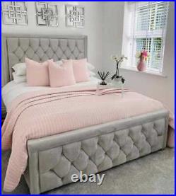Princes Bed Frame Plush Velvet Upholstered BedFrame Double & King Size NEW