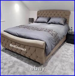 Quality Plush Velvet Chelsea Upholstered Bed Sleigh Bed In 4FT6 5FT 6FT