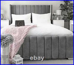 RHIANNE Wingback Upholstered Bed Frame Plush Velvet Double King 3FT 4FT6 5FT