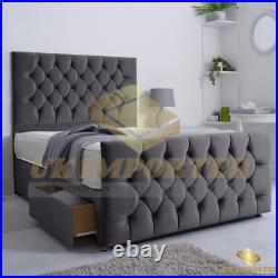 Reinfocred Divan Bed Set 54 Velvet Chesterfield Headboard&footboard&mattress Uk