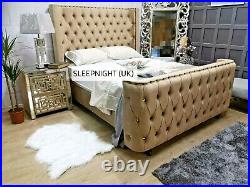 Rio Wing Back Bed Frame Upholstered Fabric Plush Velvet Double King Super King