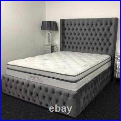 Royal Wing Back Bed Upholstered in Plush Velvet Fabric with/without Mattress