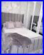 SALE Grey Plush Velvet Wing Wingback Line Design Panel Bed Fame and Mattress