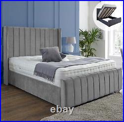 Sale Ottoman Panel Wing Plush Velvet Upholstered Bed Frame Double (grey Plush)