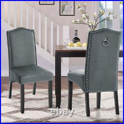 Set of 2 Grey Plush Velvet Dining Chairs Upholstered Seat Studded Knocker Back