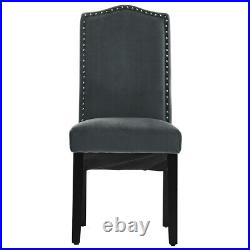 Set of 2 Grey Plush Velvet Dining Chairs Upholstered Seat Studded Knocker Back