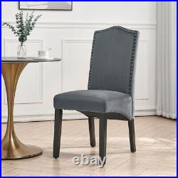 Set of 2 Grey Plush Velvet Dining Chairs Upholstered Seat Studded Knocker Back