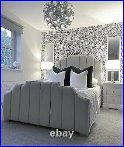 Silver Blue Plush Velvet Panel line Design Tower Bed Frame with mattress