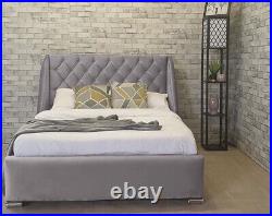 Simple Beds Plush Velvet Wingback Bed Frame Upholstered Double
