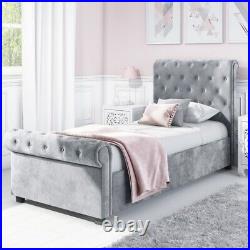 Sleigh Bed Plush Velvet Upholstered Frame Double & King New