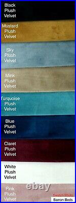Sleigh Scroll Bed frame Upholstered Chesterfield plush crushed velvet fabric