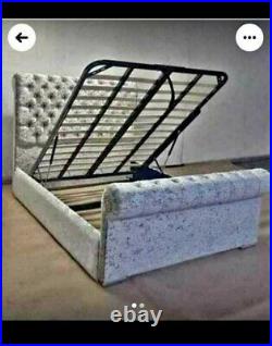 Sleigh Scroll Frame Upholstered Gas Lift Storage Bed in Plush Velvet