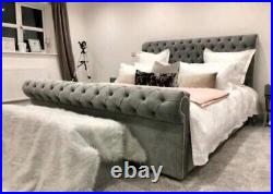 Sleigh chesterfield Upholstered Plush Velvet Bed Frame Ottoman Storage Option