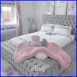 Soft Plush Velvet Chesterfield Upholstered Fabric Bed Frame with Headboard