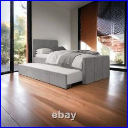 Solid Timber Plush Velvet Upholstered Single Underbed Sofa Lined Daybed Trundle