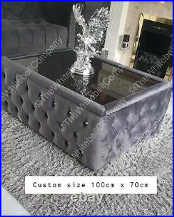 Sophia- Upholstered Chesterfield Glass Top Coffee Tables