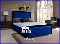 Storage Plush Velvet Bordered Upholstered Bed Frame Double King Super King