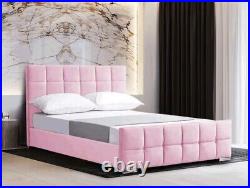 Stylish Florida Upholstered Cubed Design Bed Frame in Plush Velvet All Colours