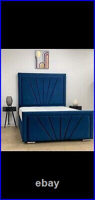 Sunrise Panel Plush Velvet Upholstered Bed Frame 5ft Kingsize NEW