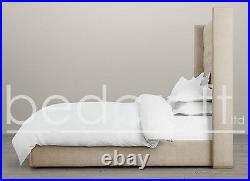 TALL HEADBOARD PLUSH WINGBACK BED Custom Chesterfield Buttoned Velvet / Linen