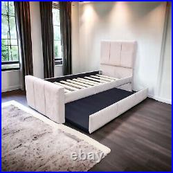 Timber Lined Guest Bed Velvet Upholstered Single Underbed Daybed with Trundle