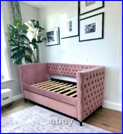 Timber Plush Velvet Upholstered Single Trundle Underbed Sofa Cum Bedroom Daybed
