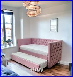 Timber Plush Velvet Upholstered Single Trundle Underbed Sofa Cum Bedroom Daybed
