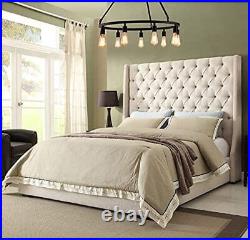 Top Notch Quality Plush Velvet Upholstered Wingback Panel Bed Fame
