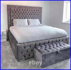 Turin Plush Velvet Bed Frame Upholstered Double Sleigh FAST & FREE
