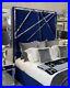 Upholstered 54 Mirrored Plush Velvet Blue Headboard Double Bed Frame Storage