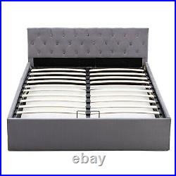 Upholstered Bed Double Bed Frame 4FT6 Grey Velvet Plush Fabric Gas Lift up