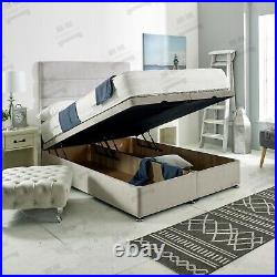 Upholstered Bed Ottoman Lift Up Storage Divan Bed Base with Horizontal Headboard