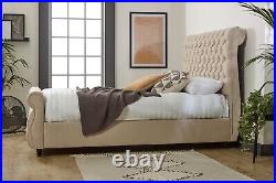 Upholstered Chesterfield Sleigh bed Frame in Plush Velvet Fabric in all Sizes