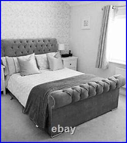 Upholstered Chesterfield Sleigh bed Frame in Plush Velvet Fabric in all Sizes