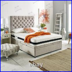Upholstered Chesterfield Storage Ottoman Bed Frame Divan Base 51 Tall Headboard