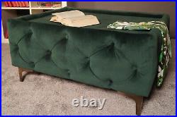 Upholstered Footstool Coffee Table Plush Green Velvet Fabric